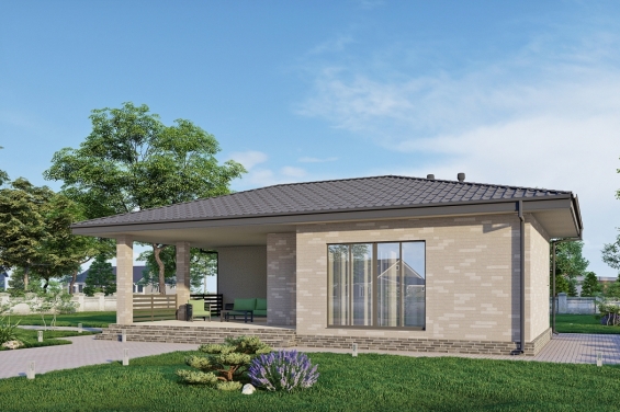 Rg6481 - Баня с террасой и облицовкой кирпичом