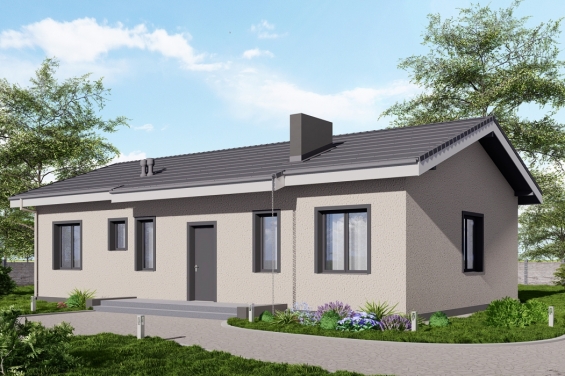 Rg6488 - Одноэтажный дом с тремя спальнями и отделкой штукатуркой.