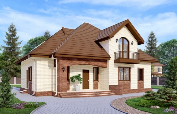 Одноэтажный дом с мансардой, четырьмя спальнями и балконами Rg6549