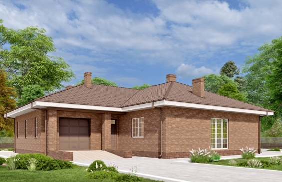 Одноэтажный дом с двумя спальнями, кабинетом и гаражом Rg6567