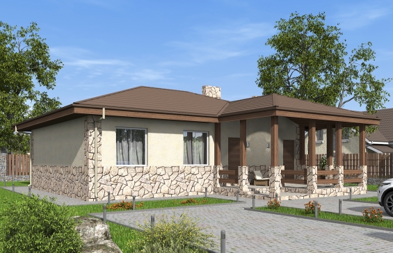 Одноэтажный дом с тремя спальнями, кухней-гостиной и террасой Rg6586 - Вид1