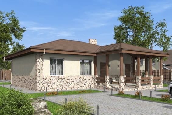 Rg6586 - Одноэтажный дом с тремя спальнями, кухней-гостиной и террасой